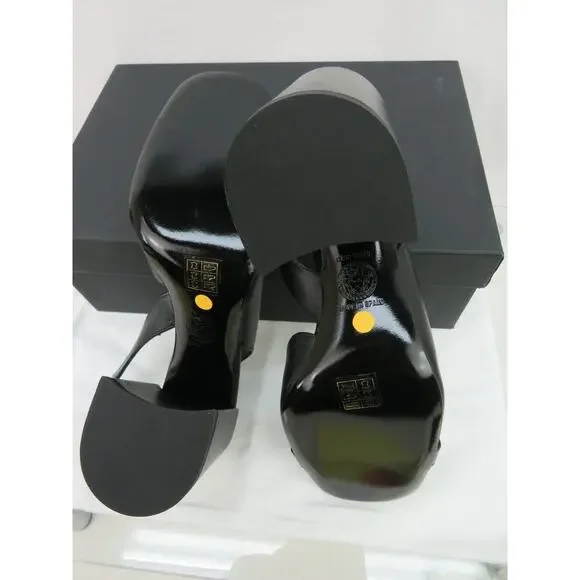 NIB VERSACE BLACK LEATHER GOLD MEDUSA LOGO SANDALS LOW HEEL PUMPS 40 10